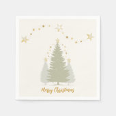 Serviette En Papier Crème et or Arbre de Noël et étoiles (Devant)