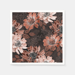 Serviette En Papier Crème, fleurs de teracote sur un arrière - plan br