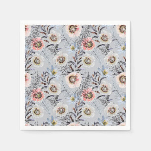Serviette En Papier Crème, fleurs florales sur gris clair