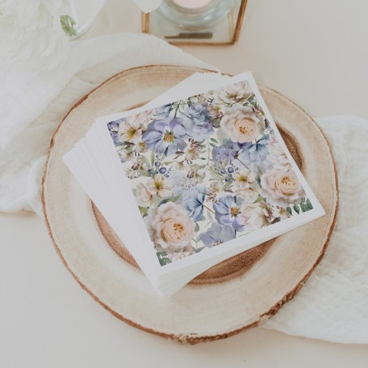 Serviette En Papier Crème floral bleu poussiéreux