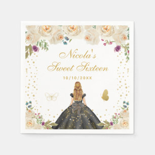 Serviette En Papier Crème Florale Blonde Cheveux Princesse Douze Ans