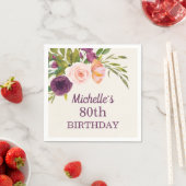 Serviette En Papier Crème florale rose pourpre 80e anniversaire (En situation)