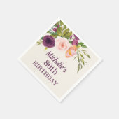 Serviette En Papier Crème florale rose pourpre 80e anniversaire (Coin)