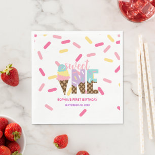Serviette En Papier Crème glacée et arroses sucrées Un 1er anniversair