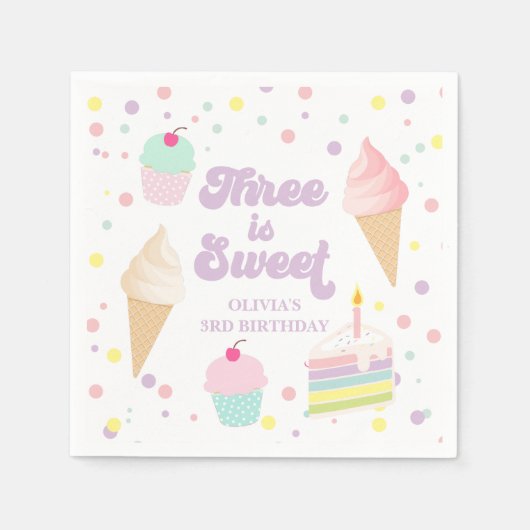 Serviette En Papier Crème glacée et gâteau 3ème anniversaire (Devant)