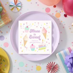 Serviette En Papier Crème glacée et gâteau 3ème anniversaire