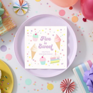 Serviette En Papier Crème glacée et gâteau Cinq est doux 5e anniversai