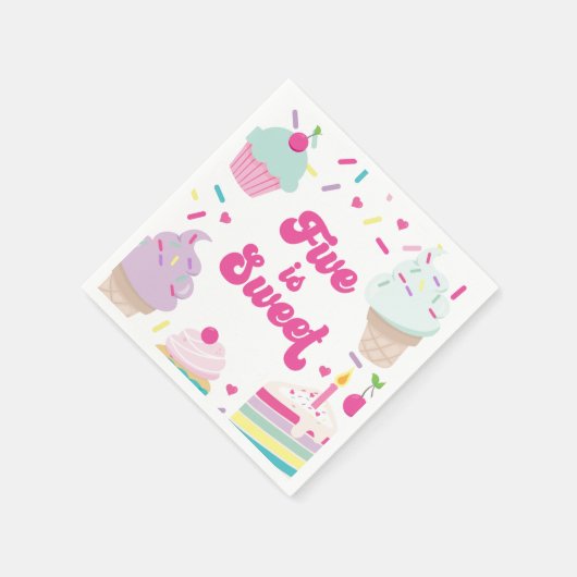 Serviette En Papier Crème glacée et gâteau Cinq est doux 5e anniversai (Coin)