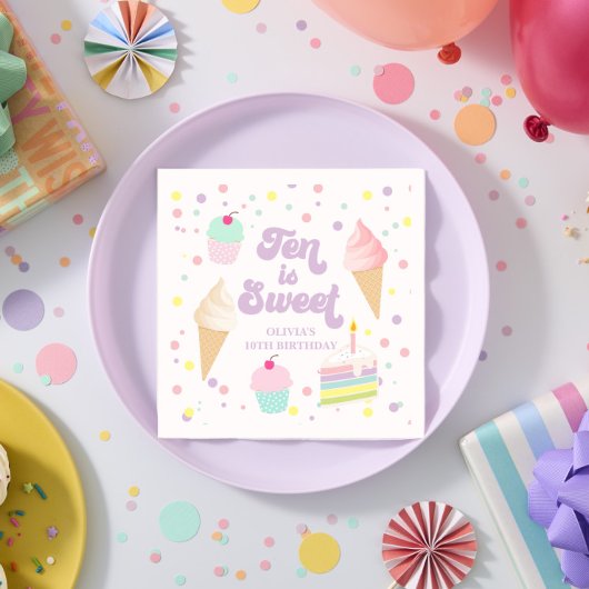 Serviette En Papier Crème glacée et gâteau Dix est doux 10e anniversai