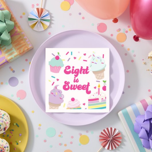 Serviette En Papier Crème glacée et gâteau Huit est doux 8e anniversai