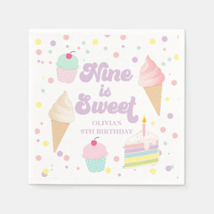 Serviette En Papier Crème glacée et gâteau Neuf est doux 9e anniversai