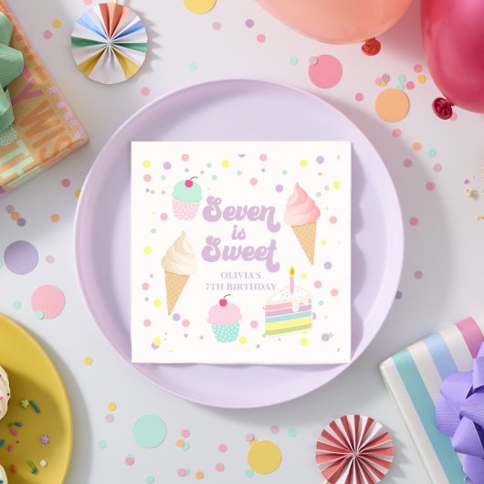 Serviette En Papier Crème glacée et gâteau Sept est doux 7e anniversai