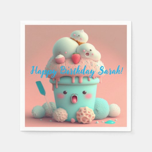 Serviette En Papier Crème glacée Kawaii (Devant)