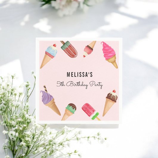 Serviette En Papier Crème glacée rose bleu Brown papier Napkin