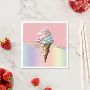 Serviette En Papier Crème glacée rose bleu tourbillon iridescente girl