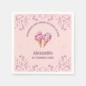 Serviette En Papier Crème glacée rose fille 1er anniversaire fête (Devant)