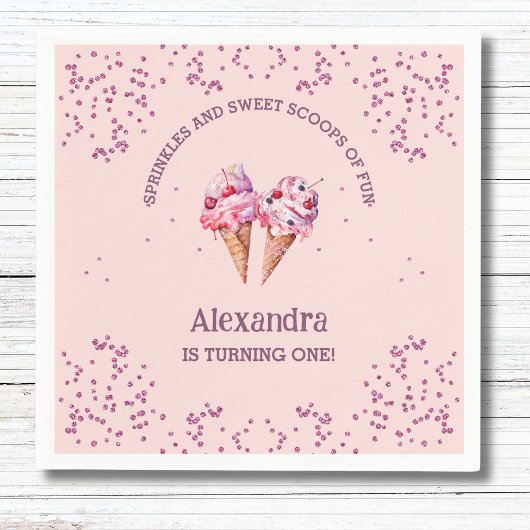 Serviette En Papier Crème glacée rose fille 1er anniversaire fête