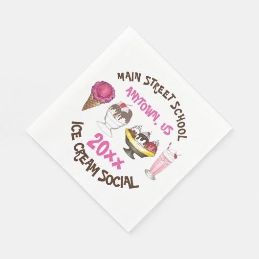 Serviette En Papier Crème glacée Social Favoriser Banana Split Sundae (Coin)