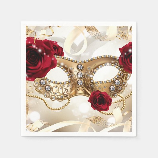 Serviette En Papier Crème Gold Masquerade Ball fête d'anniversaire (Devant)