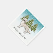 Serviette En Papier Crème Golden Retriever Bleu hiver Noël (Coin)