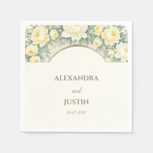 Serviette En Papier Crème Jaune Floral Italien Mariage Arc (Devant)