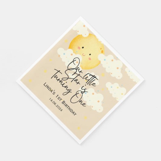 Serviette En Papier Crème Lune et Étoiles 1er anniversaire (Coin)