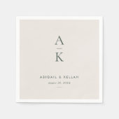Serviette En Papier Crème moderne Monogramme vert Mariage de tonalité  (Devant)