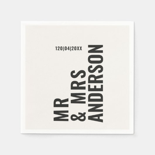 Serviette En Papier crème moderne noir minimum gras simple mariage (Devant)
