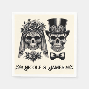 Serviette En Papier Crème Noir et Or Vintage Mariage Squelette