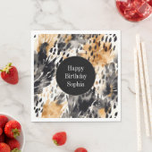 Serviette En Papier Crème noire blanche léopard animal Anniversaire (En situation)