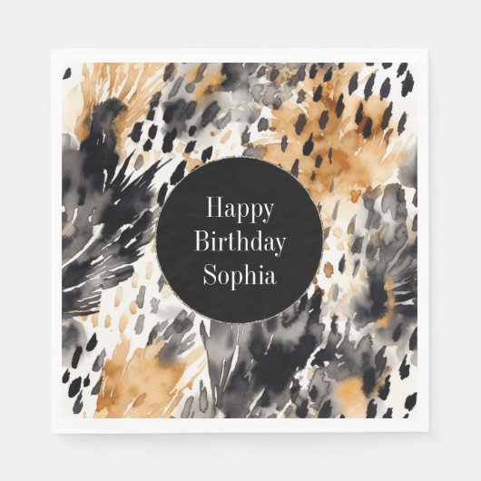 Serviette En Papier Crème noire blanche léopard animal Anniversaire (Devant)