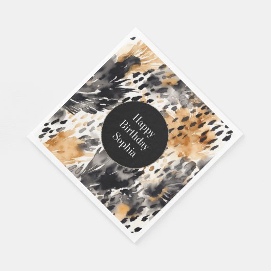 Serviette En Papier Crème noire blanche léopard animal Anniversaire (Coin)