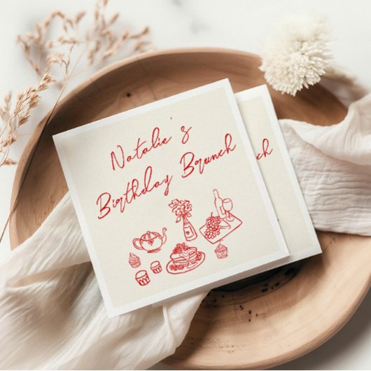 Serviette En Papier Crème rétro Rouge Main tiré Amusant Anniversaire B