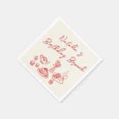 Serviette En Papier Crème rétro Rouge Main tiré Amusant Anniversaire B (Coin)