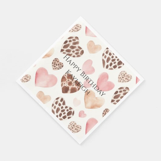 Serviette En Papier Crème rose Coeurs léopard Brown Anniversaire (Coin)