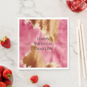 Serviette En Papier Crème rose Gold Cowgirl Cowhide Anniversaire