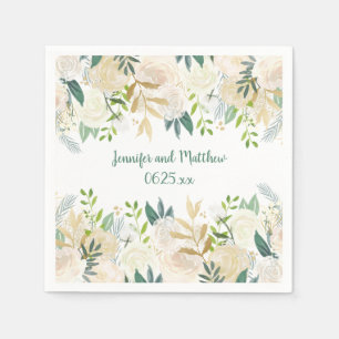 Serviette En Papier Crème Roses Blanches Parties scintillant Réception
