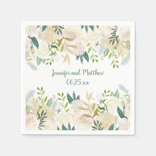 Serviette En Papier Crème Roses Blanches Parties scintillant Réception (Devant)