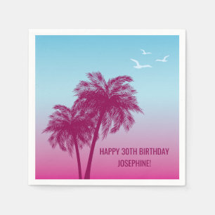 Serviette En Papier Crépuscule Tropical Avec Palmiers Roses Joyeux Ann