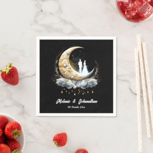 Serviette En Papier Crescent céleste lune étoile nuit couple chic