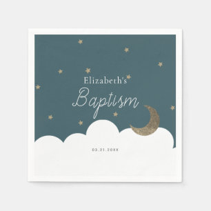 Serviette En Papier Crescent Lune & Étoiles Marine Baptême bleu Naples