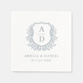 Serviette En Papier Crest Dusty Blue Monogram Mariage Élégant (Devant)