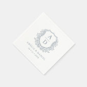 Serviette En Papier Crest Dusty Blue Monogram Mariage Élégant (Coin)