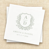 Serviette En Papier Crest Moderne Monogramme Mariage Sage Vert