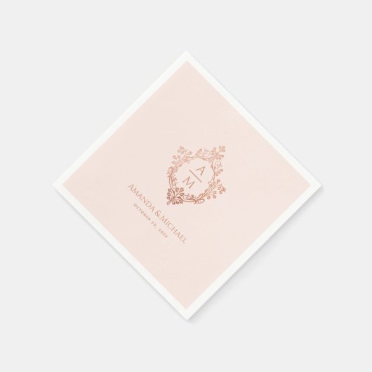 Serviette En Papier Crest Rose Rose Or Monogramme Mariage élégant (Coin)