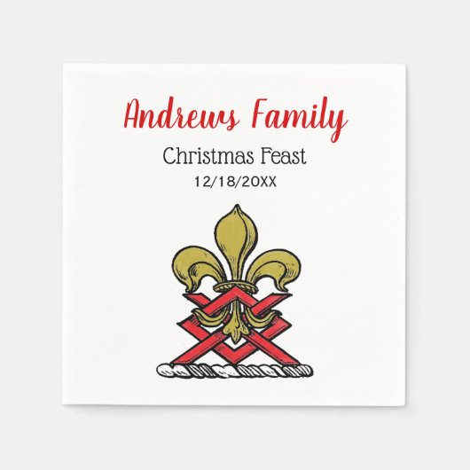 Serviette En Papier Crête héraldique rouge de Noël Fleur de Lis Emblem (Devant)