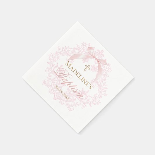Serviette En Papier crête rose aquarelle | Baptême (Coin)