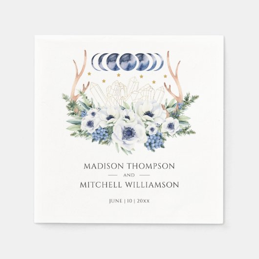 Serviette En Papier Cristaux de lune Fleurs Boho Mariage métaphysique (Devant)
