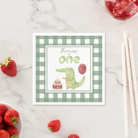 Serviette En Papier Crocodile d'aquarelle 1er anniversaire (En situation)
