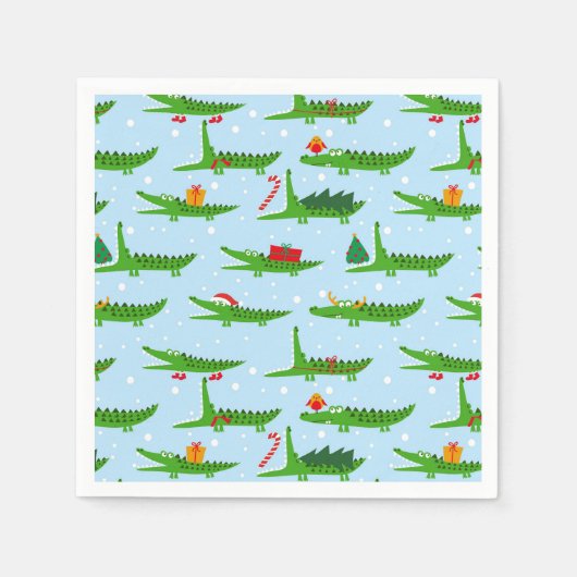 Serviette En Papier Crocodiles festifs dans les costumes de Noël Motif (Devant)
